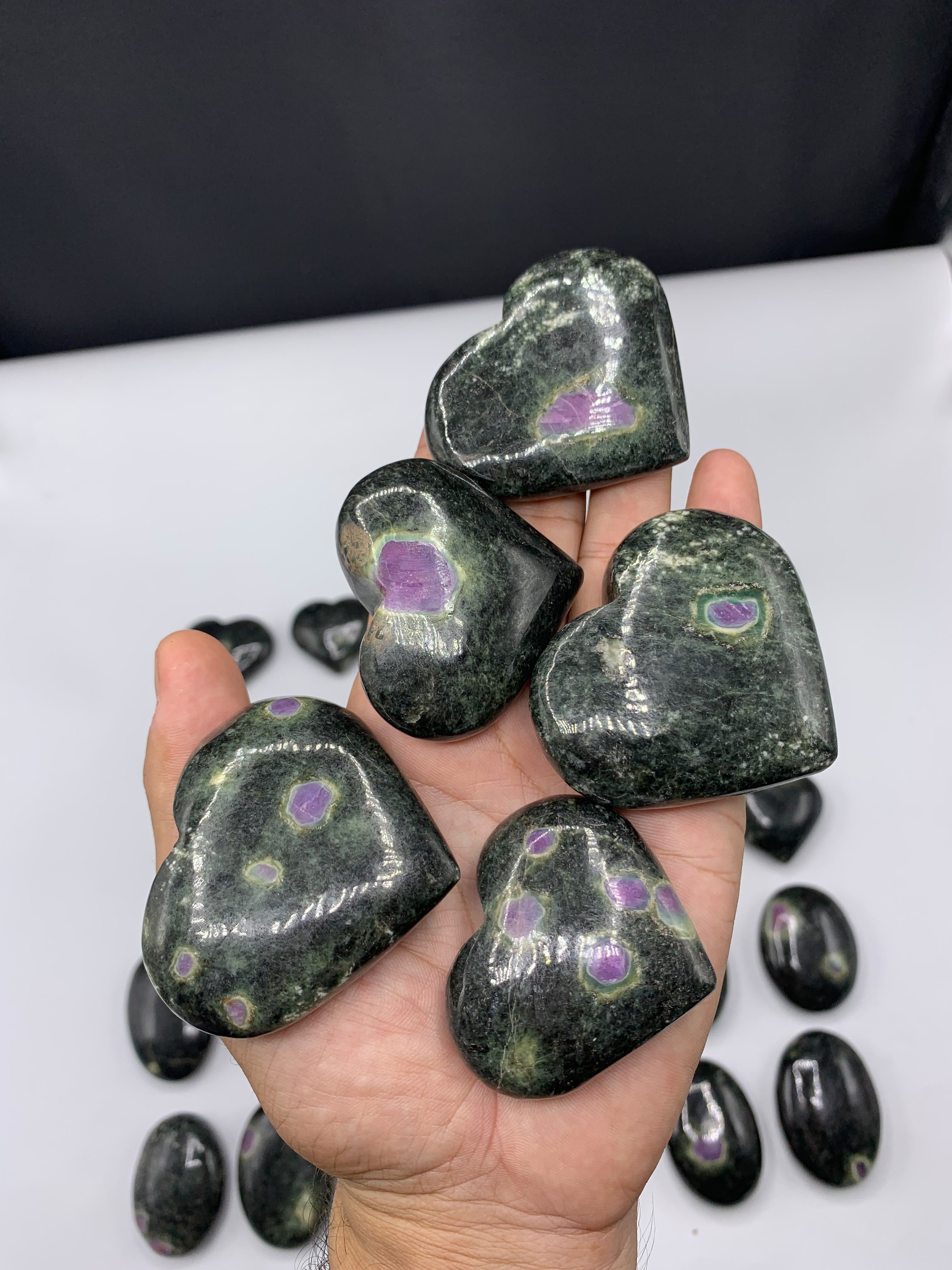 Ruby Zoisite Hearts - Top Quality Natural Stone Carving