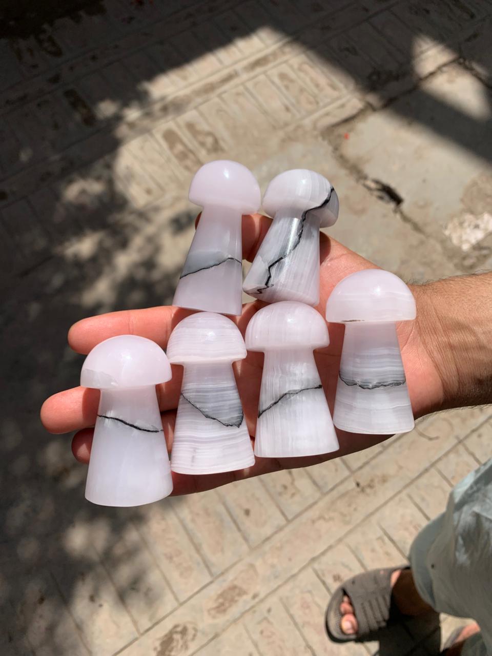 Natural smoky pink calcite Mushrooms