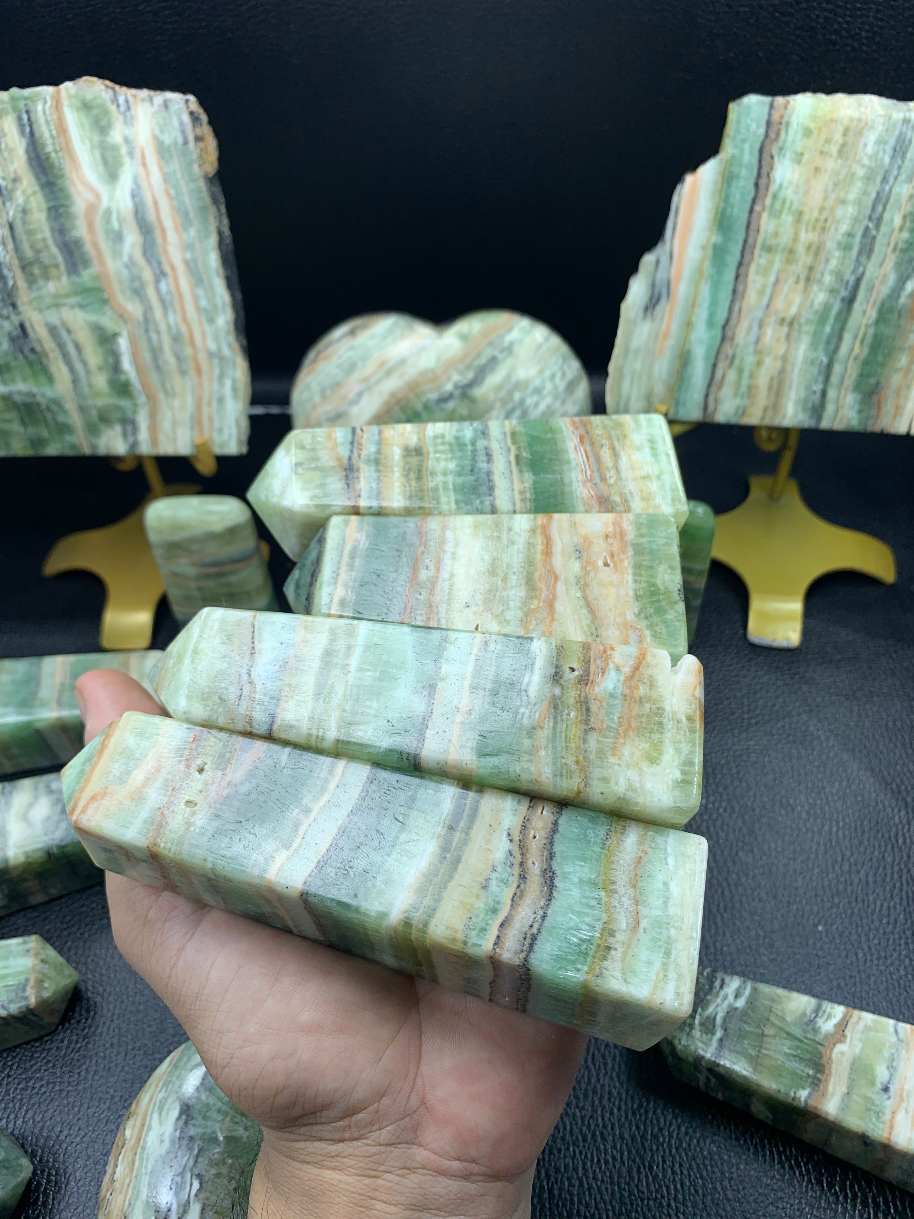 Kiwi Calcite Polished Towers - Natural Banded Green Stone