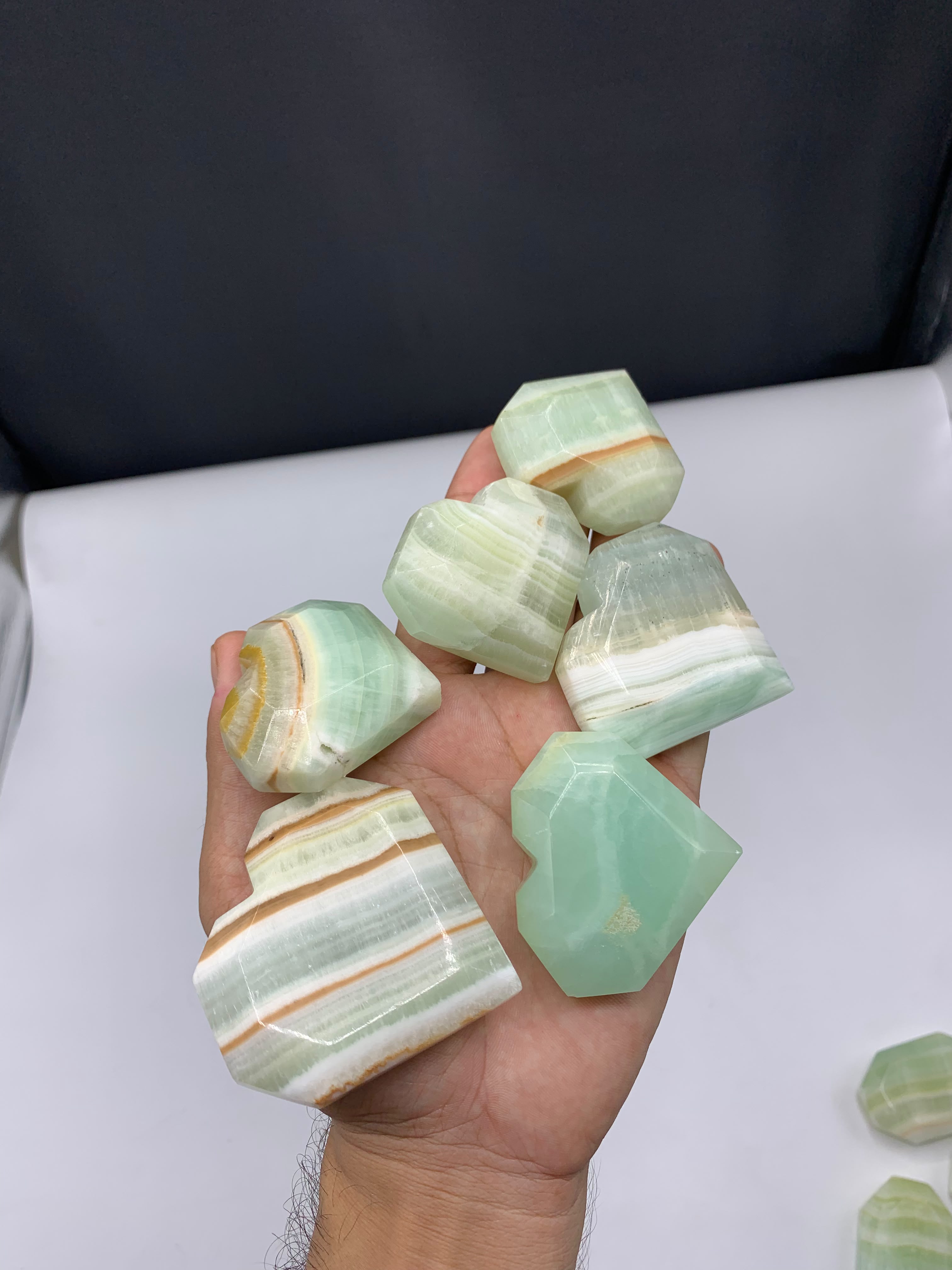 Pistachio Calcite Polished Hearts - Natural Green Stone thumbnail 2