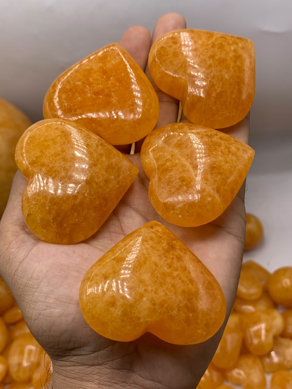Natural Orange Calcite Polished Hearts - Top Quality