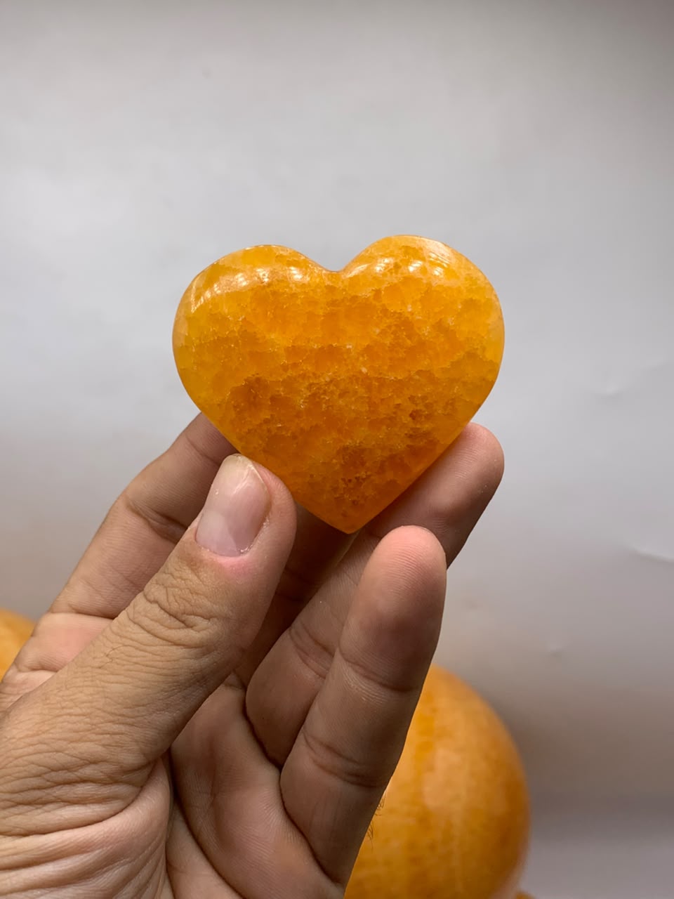 Natural Orange Calcite Polished Hearts - Top Quality thumbnail 2