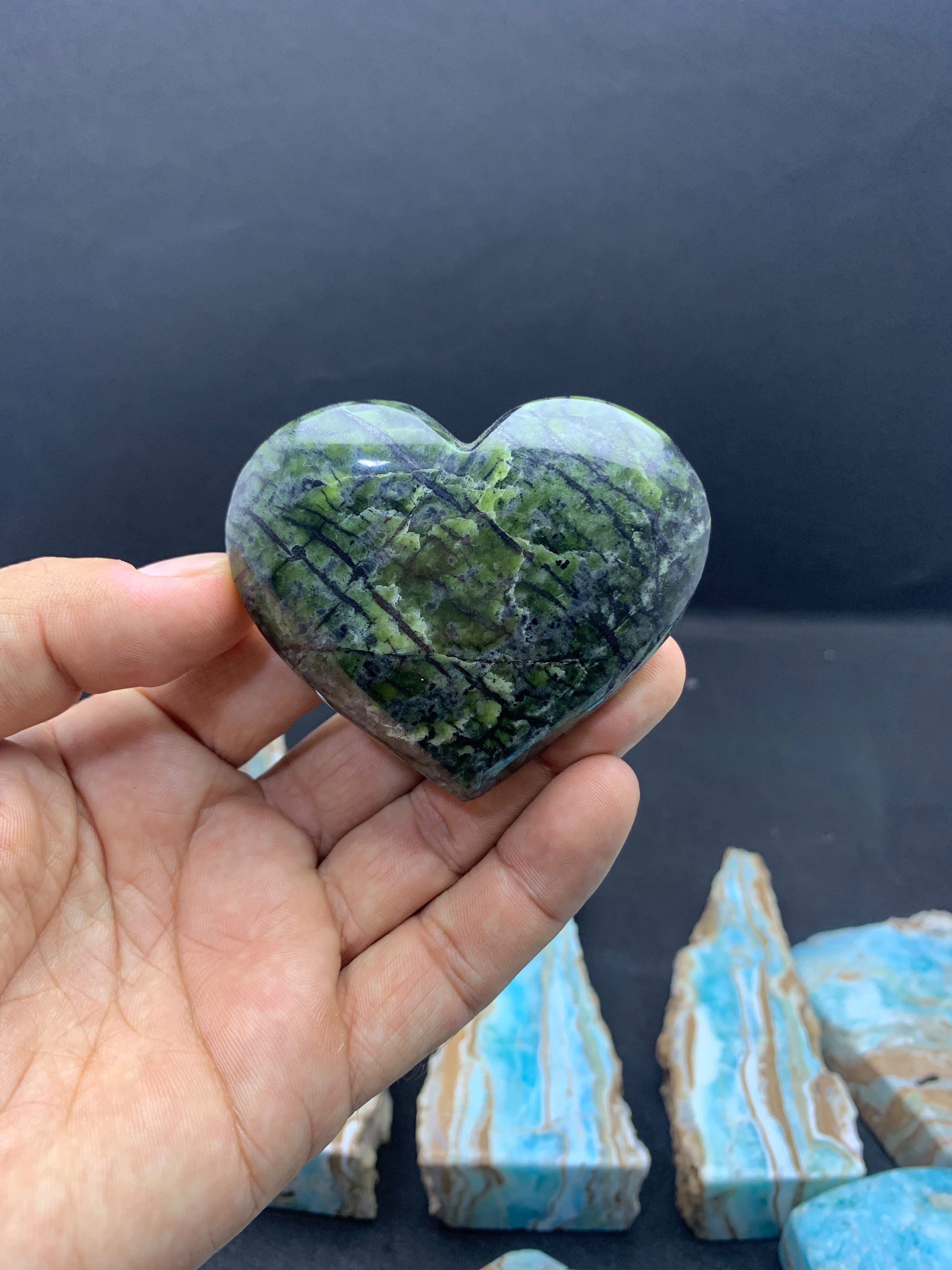 Natural Jungle Green Polished Heart - Top Quality from Afghanistan thumbnail 2