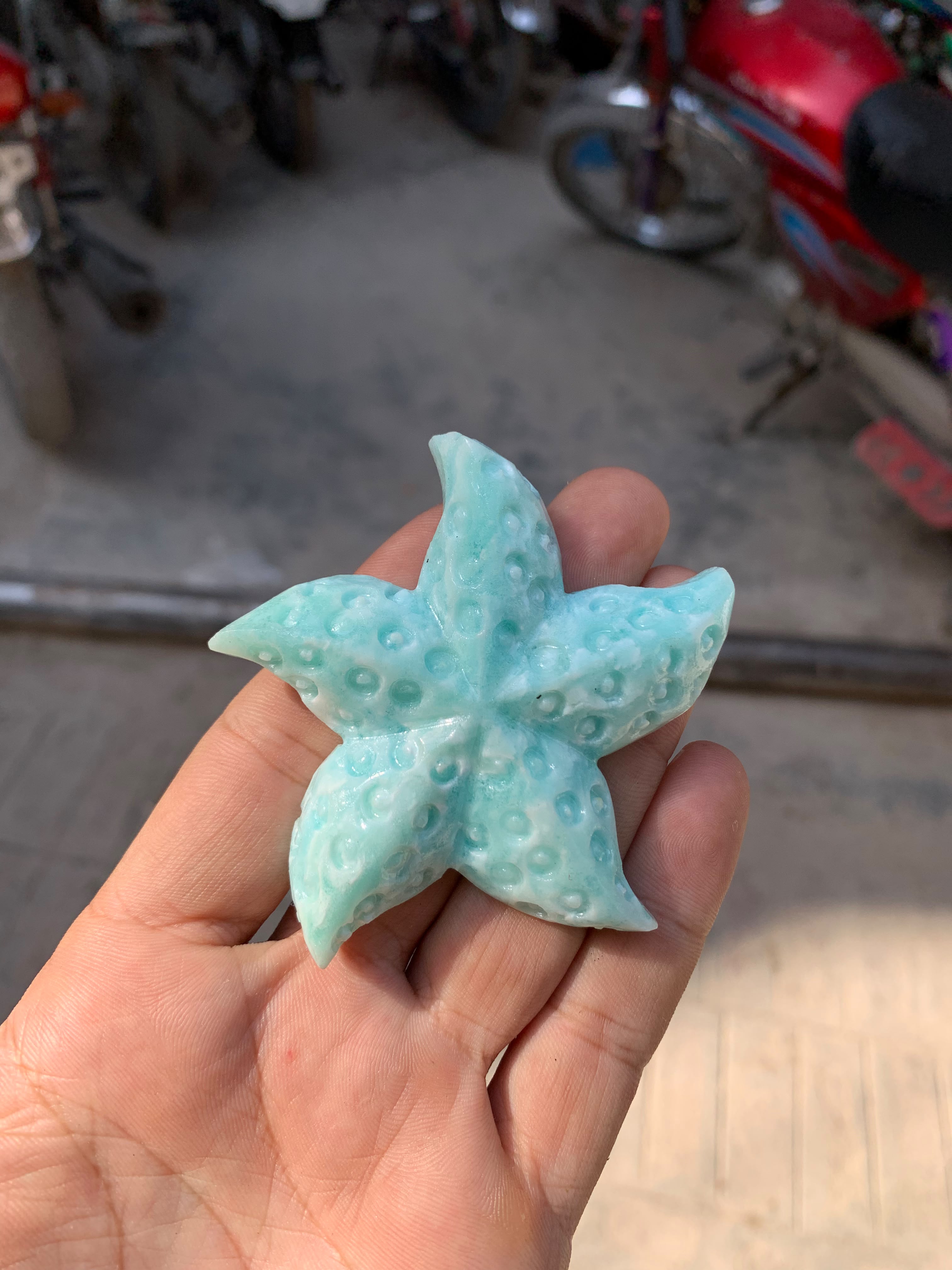 Natural Blue Aragonite Starfish Carving - Top Quality from Afghanistan